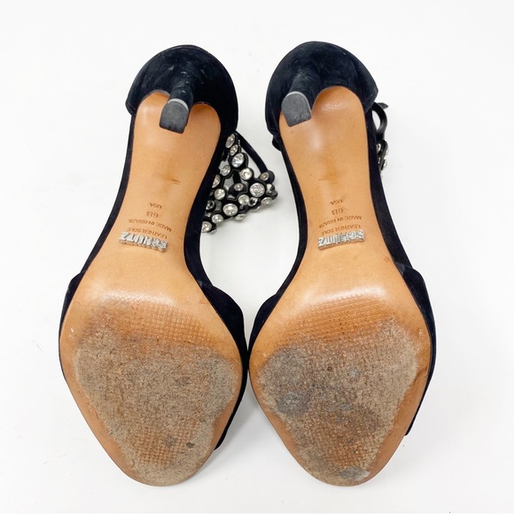 Schutz Size 6B Black Stiletto Heel Sandals with Bejeweled Rhinestone Ankle Strap - Picture 8 of 10